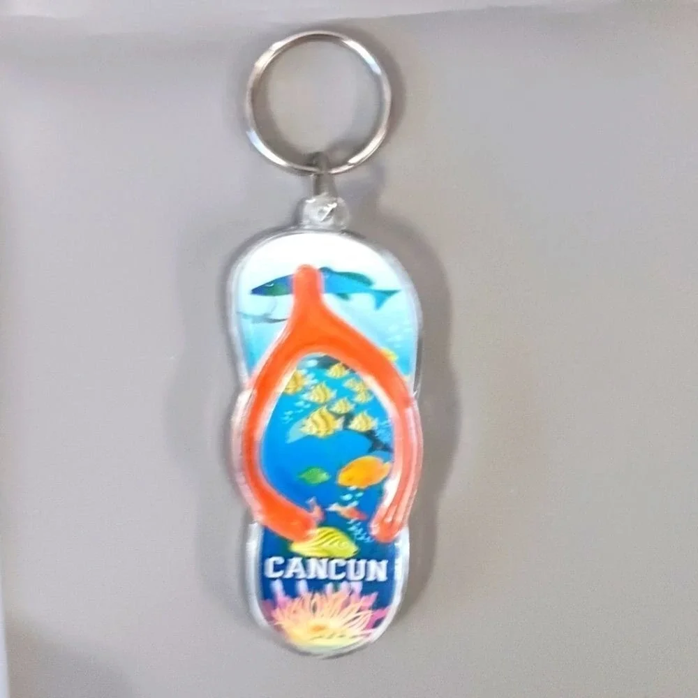Vintage Cancun Flip Flop Keychain Tropical Fish Sandal Retro 80s 90s Souvenir OS